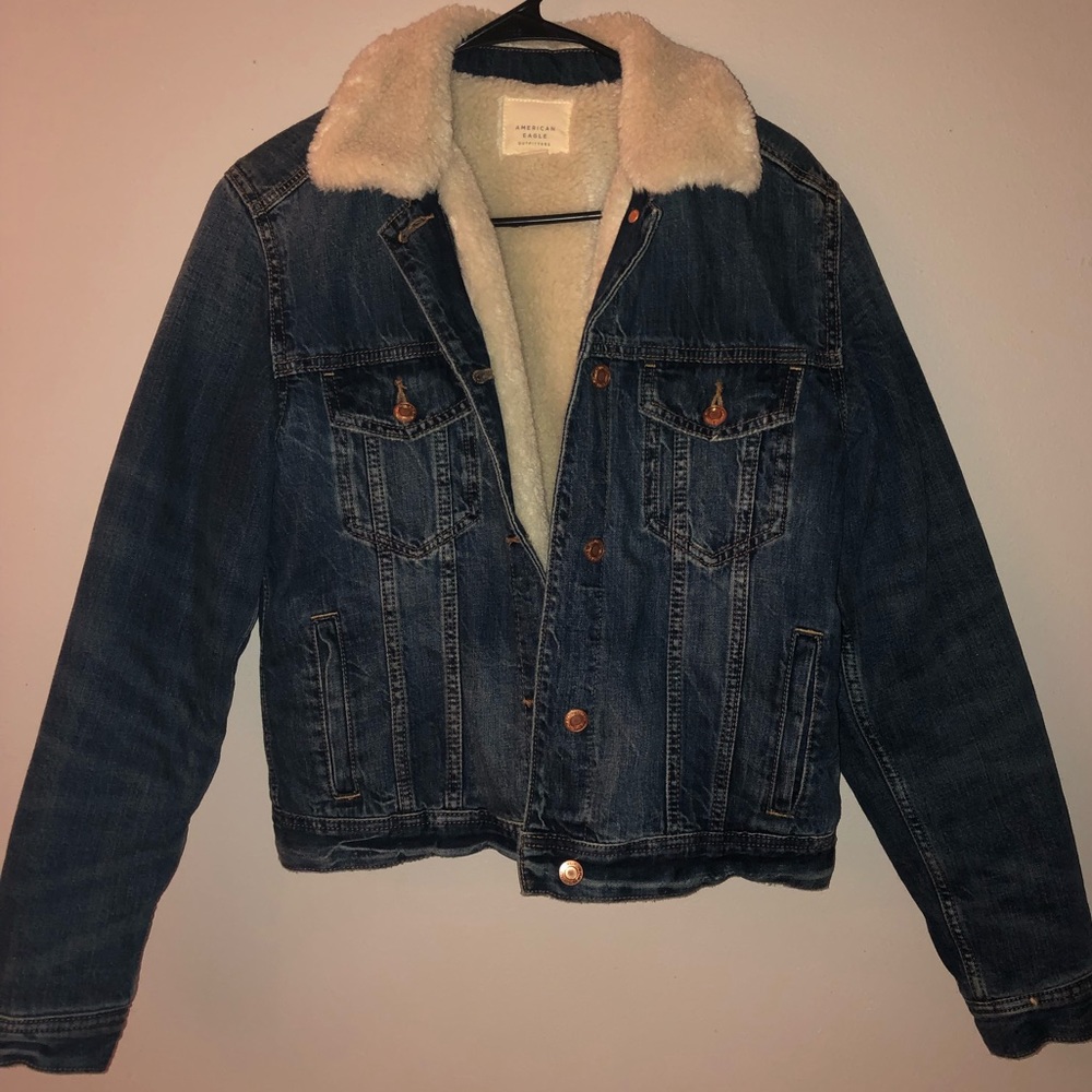 Denim Sheepskin Collared Jacket